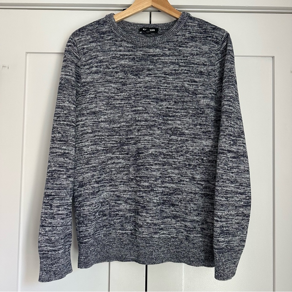 Express Cotton Swearer, Navy and White Marled, Medium